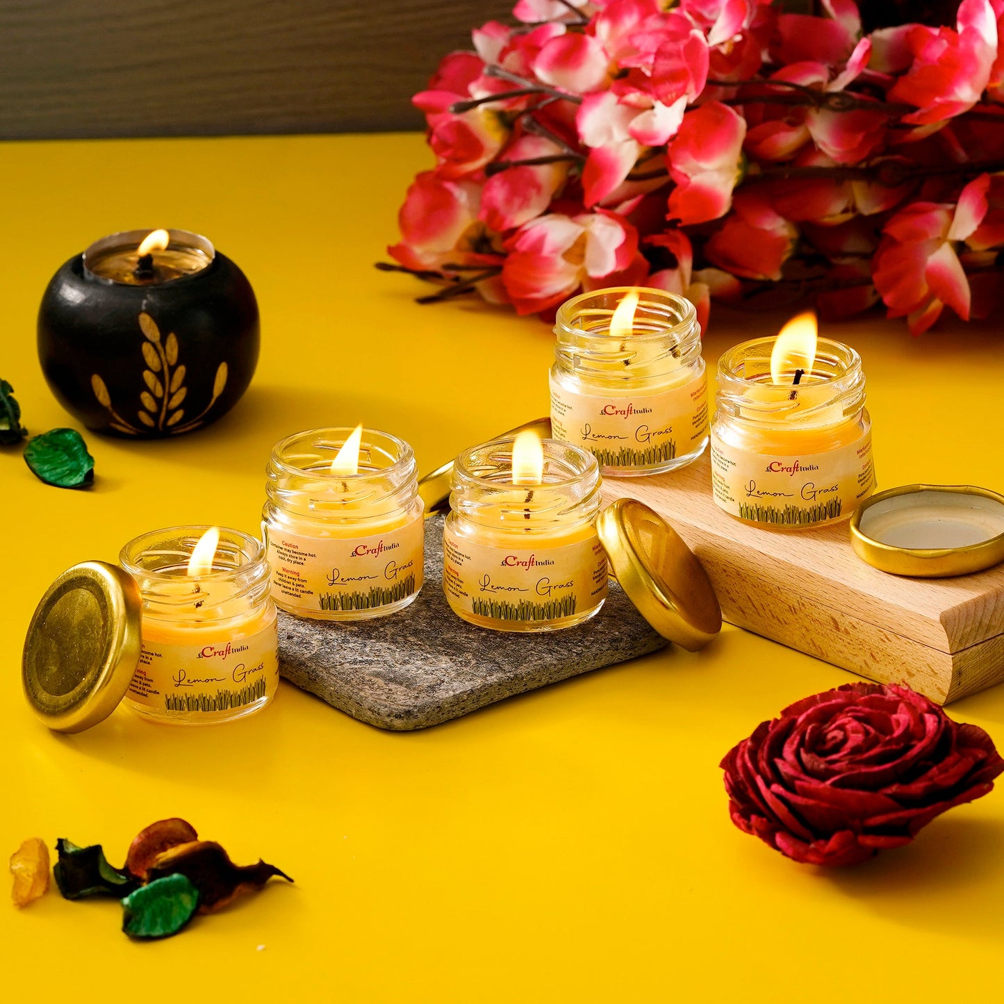eCraftIndia Set of 5 Lemon Grass Scented Minijar Candle